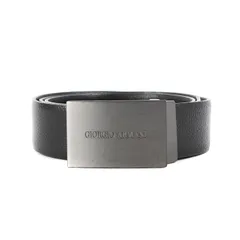 GIORGIO ARMANI ジョルジオアルマーニ ロゴ スクエア バックル シュリンク レザー ベルト ブラック 黒 ファッション アイテム【メンズ】のサムネイル