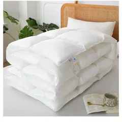 Shikyouka 掛け布団 羽毛布団 シングル 羽根布団 人工 羽绒被 duvet 洗える 抗菌防臭 防ダニ 暖かい 柔らかさ 軽さ 心地よさ 通気性 冬用 耐久性 オールシーズン (150×210 cm, ホワイト)