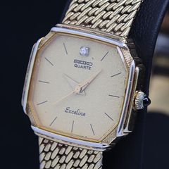 SEIKO エクセリーヌ 1Pダイヤ オクタゴン ゴールド文字盤 レディース