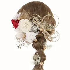 Bud Flower バドフラワー 髪飾り 成人式 卒業式 ドライフラワー 水引 金箔 和装 振袖 袴 ヘッドドレス 結婚式 七五三 アクセサリー hair-180 (ワインレッド)