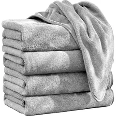 【特価商品】家庭用 プール用 業務用 浴用 吸水 ループ付き 速乾 ホテルスタイルタオル 抗菌 バスタオルセット 防臭 ホテル仕様 ふわふわ 大判 柔らかい マイクロファイバー (ライトグレー バスタオル 4枚組/大判バスタオル140*70cm) AISFA