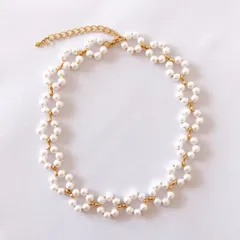 〈a04〉韓国 パール 花形 ネックレス チョーカー ゴールド 人気 オルチャン