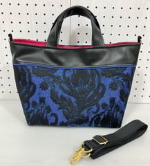 ハンドメイド＊変形2WAYトート ジャガード青柄(854)