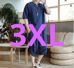 新品　メンズ　セットアップ　夏　パジャマ　部屋着　ハーフパンツ　3XL ネイビー