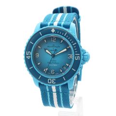 ブランパン スウォッチ Swatch スクーバ フィフティファゾムス ブルーラグーン FIFTY FATHOMS BLUE LAGOON 自動巻き 腕時計 ナイロン バイオセラミック ターコイズブルー 青 SO35L400 Blancpain（未使用　展示品）