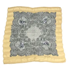 Christian Dior クリスチャンディオール スカーフ  レース×花柄   シルク100％ ゴールドカラー/グレー/ベージュ レディース / 240001149170