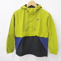 リーボック Reebok スポーツ ジャケット マウンテンパーカー プルオーバー ハーフジップ フード 刺繍 裏メッシュ ナイロン 黄 黒 紫 イエロー ブラック パープル Mのサムネイル