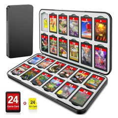 ゲームカードケース For Switch 専用ソフトカードケース「シリコン内装」 24枚収納+ 24枚SD メモリーカード収納 PVE製 自由DIYでき 防水・防塵・傷つき防止 薄型 軽量 持ち運び便利なコンパクトソフトケース (自由DIY無地, ブラック 1