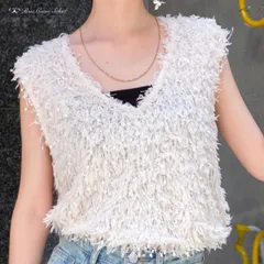 【新品未使用】フェザーヤーン　Vネック　ベスト　ファーベスト　アイボリー　秋　冬