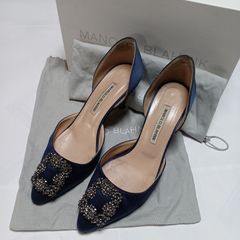 マノロブラニク✨美品 ハンギシサテンパンプス ブルー 39サイズ(約26cm) マノロブラニク Manolo Blahnik ハンギシサテンヒールパンプス