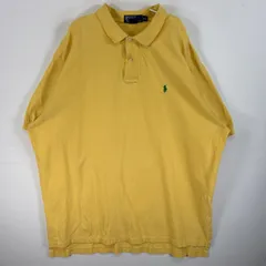 古着 90's/90年代 ポロバイラルフローレン Polo by Ralph Lauren 鹿の子 半袖 ポロシャツ ロゴ 刺繍 大きいサイズ 2ボタン XXL  イエロー 無地 メンズ
