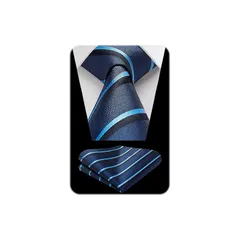 [HISDERN] ビジネス ネクタイ メンズ ネイビー ネクタイ ストライプ ポケットチーフ セット ブランド品 就活 成人式 紳士用 HTS0980V18S
