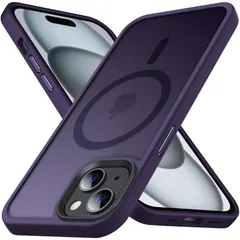 【在庫セール】カバー 15 アイフォン スマホケース ストラップホール付き 指紋防止 米軍MIL規格 6.1インチ 耐衝撃 マット感 半透明 充電対応 マグセーフ マグネット搭載 パープル [Magsafe対応] ケース 用 iPhone15 Anqrp