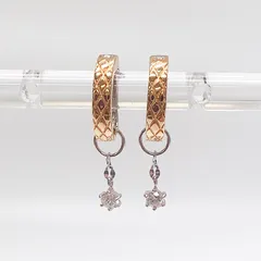 【中古】ピアリング　K14WG ホワイトゴールド K18YG イエローゴールド ダイヤ0.03ct*2 フープ イヤリング イヤーカフ イヤクリップ