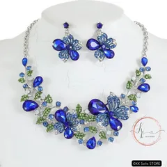 ブルージュエリー ネックレス ピアス セットお花モチーフ 高見え ドレス ダンス