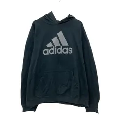adidas プリントスウェット パーカー XL ブラック グレー アディダス プルオーバー ビックプリント 古着卸 アメリカ仕入 a709-6172