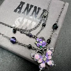 ✴︎美品✴︎ ANNA SUI アナスイ ネックレス 2連 蝶 バタフライ 紫 箱付き