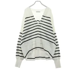 Adam et Rope' アダムエロペ ボーダー柄 長袖 Vネック セーター F ホワイト レディース 古着