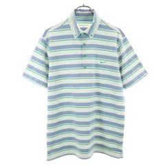 NIKE GOLF ナイキゴルフ ボーダー柄 半袖 ボタンダウン ポロシャツ XL ホワイト DRI-FIT メンズ 古着
