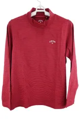 【美品】Callaway(キャロウェイ) 長袖モックネックシャツ 赤ネイビーボーダー レディース L H21233202 ゴルフ用品 2502-0408 中古
