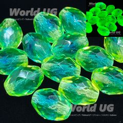 ウランガラス ナツメ型多面体ビーズ グリーン/イエロー 15mm 2粒
