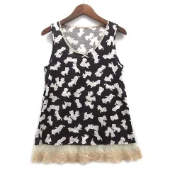 フランシュリッペ franche lippee black うじゃうじゃねこ タンクトップ ノースリーブ カットソー レース ブラック 黒 Mのサムネイル