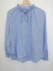 ◇ Θ DRESKIP ドレスキップ フリルネック 長袖 シャツ ブラウス サイズM ブルー系 レディース E  【1411070008367】