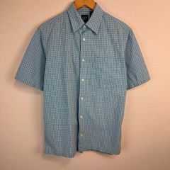 90s old GAP ギャップ 半袖シャツ チェック 総柄 ライトブルー 水色 XSサイズ メンズ 古着 オーバーサイズ ストリート シティーボーイ