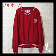 プルオーバージャケット　ラッセル　赤　L　古着　アメカジ　刺繍
