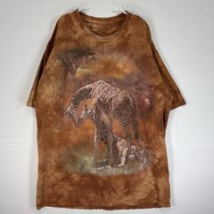 古着 ザ・マウンテン  半袖Tシャツ アニマル キリン 大判デザイン 大きいサイズ XL  ブラウン タイダイ メンズ