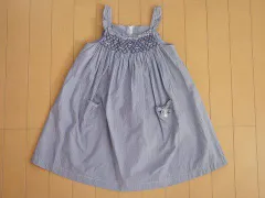 タルティーヌ エ ショコラ タルティーヌエショコラ tartine et chocolat アウトレット 子供服 女の子 110cm ワンピース ストライプ 青 白 スモッキング ノースリーブ 春 夏 ★3 ガールズ キッズ 【中古】 ユーズド