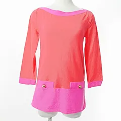 ケイトスペード KATE SPADE カットソー 7分袖 ボートネック バイカラー ネオンカラー ストレッチ ピンク系 XS 国内正規品 0318のサムネイル