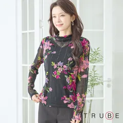 【新入荷】【新品】【送料込】TRUBE【2025新作】【M〜L】エレガントシアープリントハイネックカットソー