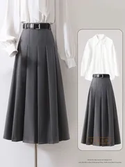スカート ロング丈  プリーツスカート  レディース  Aライン フレアスカート ラシャスカート 無地 ボトムス おしゃれ 着痩せ qingy106