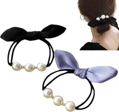 Liebendo ヘアゴム 髪ゴム 華やか パール付き 蝶結び 韓国風 ヘアアクセサリー エレガント 髪飾り 女性 優しい おしゃれ 日常 通勤 誕生日 発表会 結婚式 卒業式 2点セット(パール)
