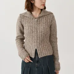 GANNI ガニー カーディガン トップス ALPACA COTTON MIX HIGHNECK ZIP CARDIGAN K2277 レディース ベージュ アルパカ ニットカーディガン ハイネック 秋冬のサムネイル