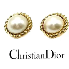 【極美品】☆ Christian　Dior　クリスチャン　ディオール　イヤリング　パール　パールビジュー　フェイクパール　ゴールド　金　アクセサリー　刻印あり　vintage　ビンテージ　ヴィンテージ　レディース　女性用　婦人　パーティー　プレゼント