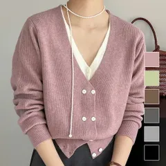 レイヤードドッキングニット レディース 10代 20代 30代 韓国ファッション カジュアル 秋 冬 無地 シンプル 可愛い おしゃれ 重ね着風