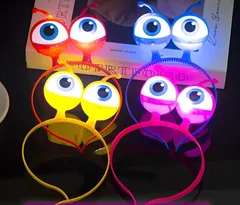 Boono 光るカチューシャ 目玉 光る髪飾り 光るおもちゃ 夏祭り ハロウィン 景品 電池式 赤・青・黄色・ピンクの４色４個セット(A-4個)