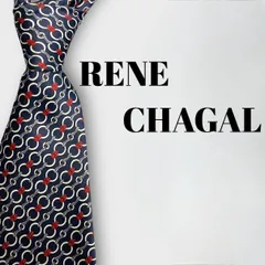 未使用級 RENE CHAGAL 青と黄色の幾何学模様 ネクタイ シルク 未使用級 RENE CHAGAL 青と黄色の幾何学模様 ネクタイ シルク メンズ