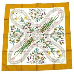 GUCCI 大判スカーフ フラワー シルク100％ オレンジ
