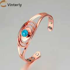Vinterly-女性用の純銅ブレスレット、青い石の手錠、調整可能な、健康エネルギー、高磁石、バングル、サイズ変更可能なジュエリー