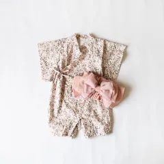 【送料込み】子供用 ベビー 帯付き 浴衣袖ロンパース 花柄 ベビー服 赤ちゃん 浴衣 お祭り 花火大会 和装 和服 mocmof