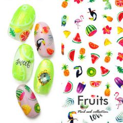 Free Shipping! Fruit, Tropical Leaf, Mynah Bird, Kiwi, Watermelon, Pine, Flower, Hibiscus Nails, Nail Supplies, Gel Stickers, Decorative Supplies, Easy-to-Apply Gel Nail Stickers, Nail Art, Gel Nail Art, Nail Goods, Nail Studio [Fruit Nail Stickers]