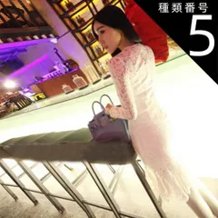 種類5：ブラック/2XL 総レース タイト 裾 フリル ドレス パーティードレス パーティドレス 結婚式ドレス 結婚式のドレス 膝丈 ひざ丈 袖あり 長袖 Uネック ラウンドネック タイト レース 透け感 シースルー 大人可愛い きれいめ 大人 上品 おしゃれ