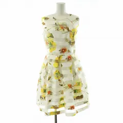 チェスティ Chesty タグ付き ノースリーブワンピース フレア タック シアー ひざ丈 花柄 ボーダー フラワーモチーフ シースルー 0 XS 白 ホワイト 黄 イエロー /NQ