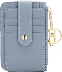 FairyPomu パスケース コインケース 定期入れ リール付き カードケース 薄型 財布 レディース(青色)