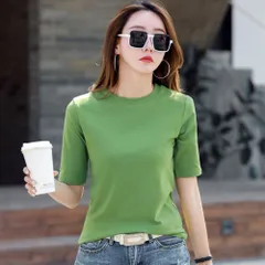 ☆ グリーン ☆ L ☆ Tシャツ レディース クルーネック 半袖 カジュアル oudgzr313 Tシャツ レディース 半袖 カットソー 丸首 部屋着 普段着 クルーネック ラウンドネック 無地 コットン 綿 カジュアル 薄手 シンプル 着まわし 夏