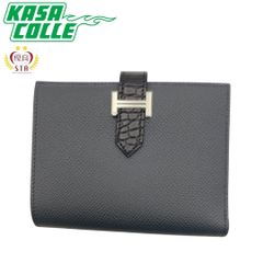 【HERMES】 エルメス 二つ折り財布 ベアンコンパクト タッチ グリミスティ/黒 (ブラック) エプソン/クロコダイルアリゲーターマット シルバー金具