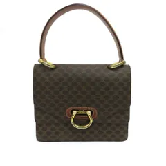 中古 セリーヌ ハンドバッグ マカダム柄 PVC Bランク ブラウン ガンチーニ ダブルフラップ ゴールド金具 レディース CELINE 【送料無料】【西神店】